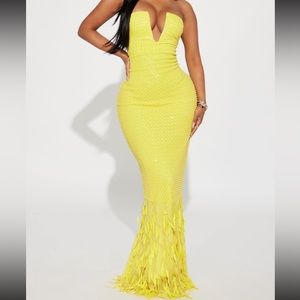Fashionnova Yellow Beaded Evening Dress